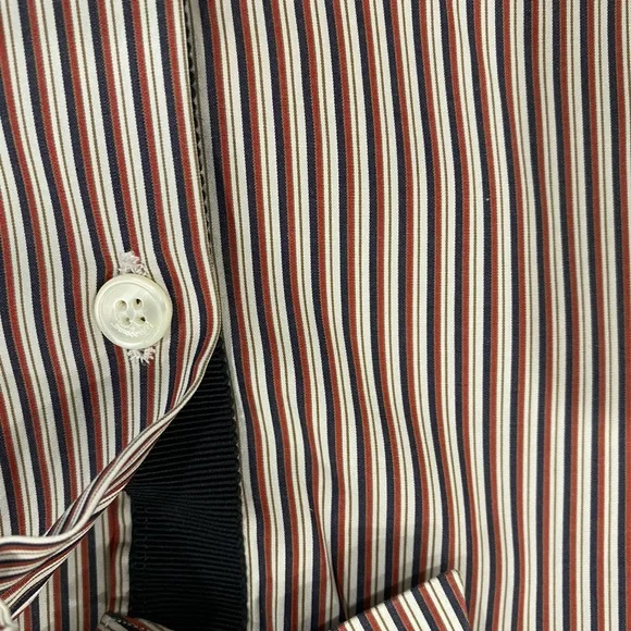Salvatore Ferragamo Men's Burgundy and White Striped Dress Shirt Dress Shirts